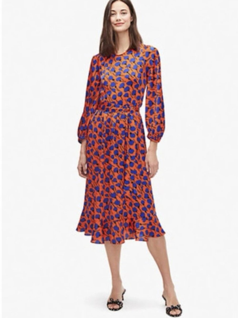 KATE SPADE Orange Poetic Floral Smocked Dress Sz 8